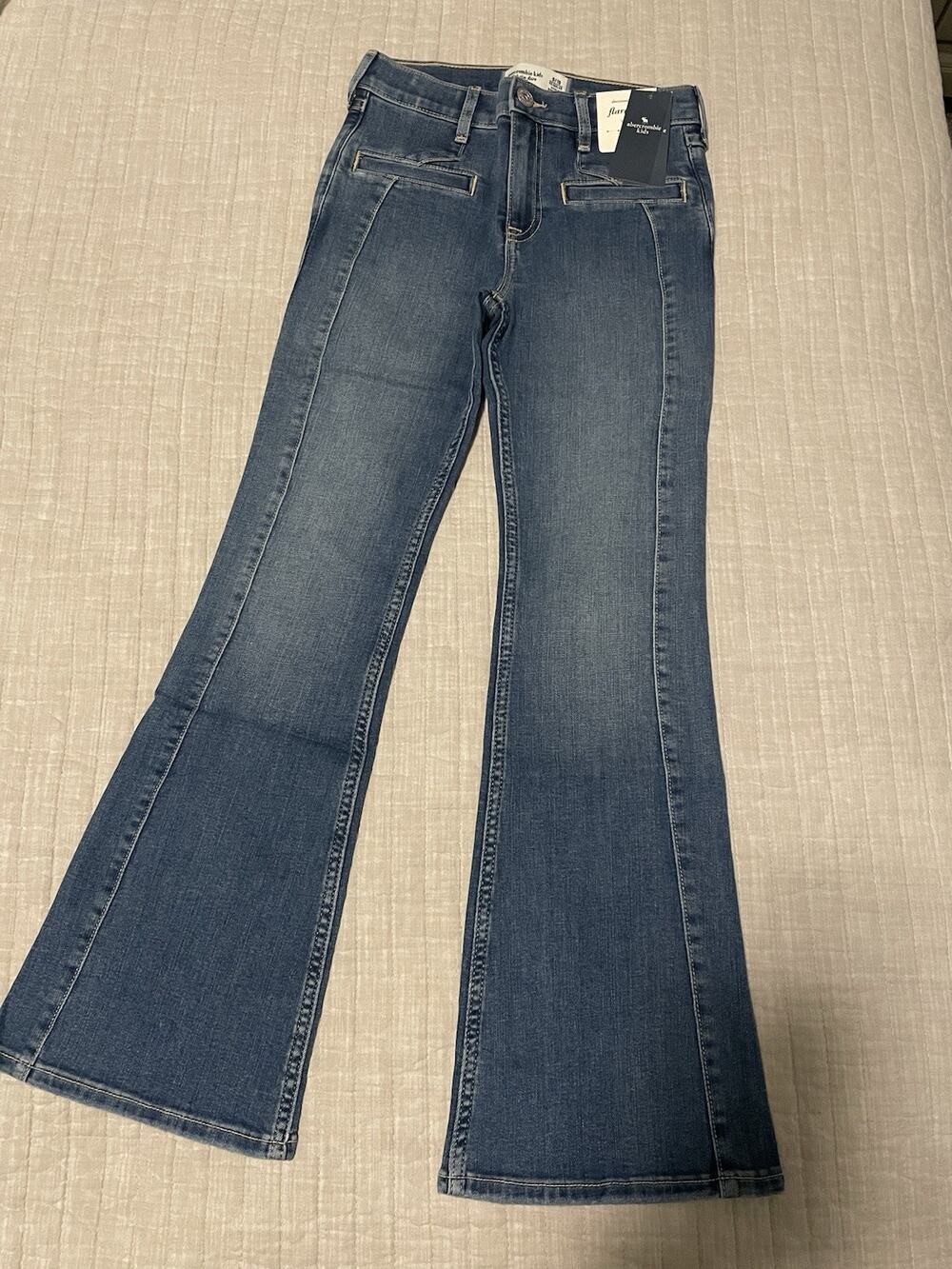 Abercrombie Kids Flared High Rise Jeans 9/10 Regular Blue Denim Girls